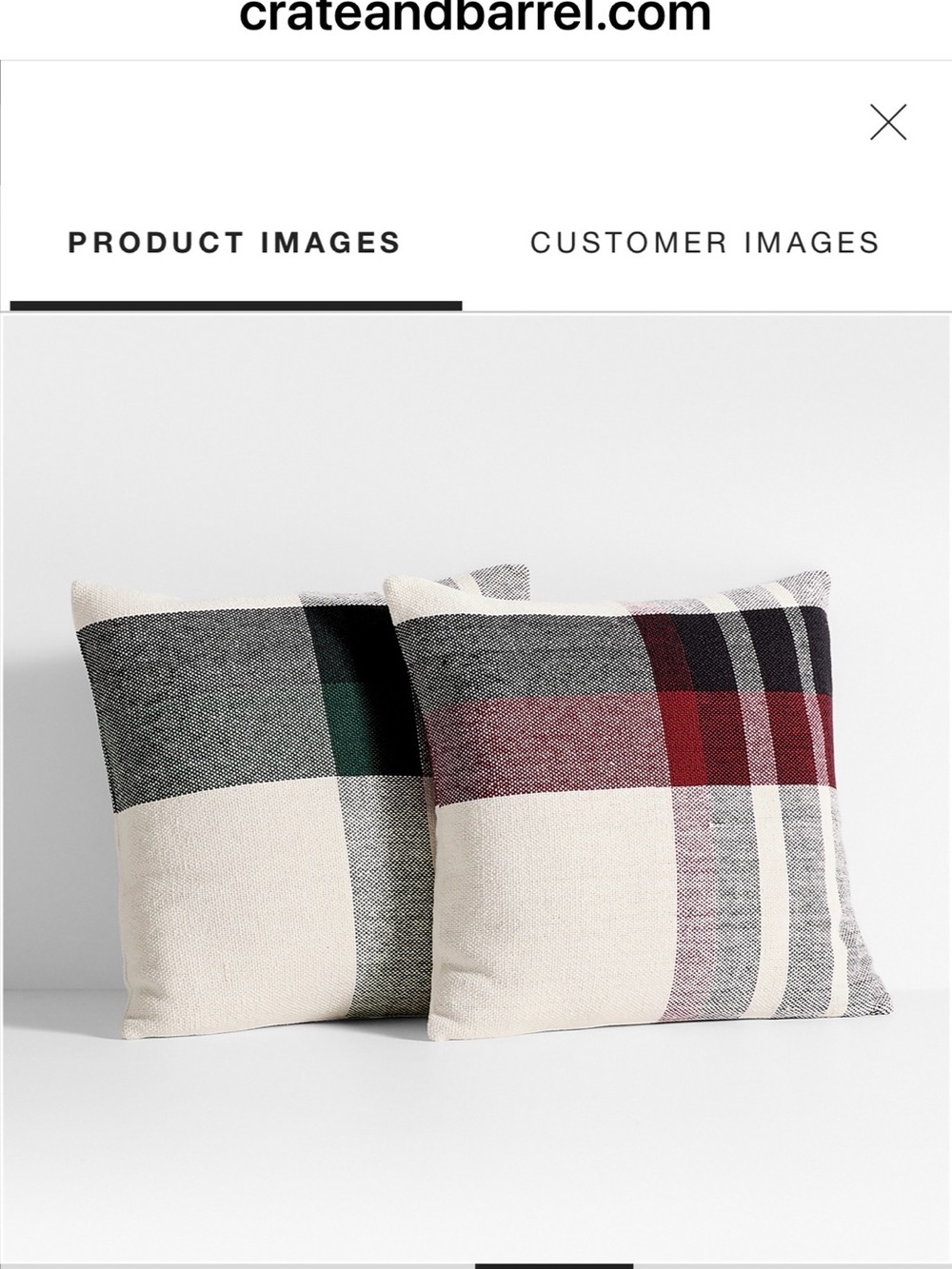 2-Crate&Barrel Red, Black and Cream Plaid Accent Pillow - Picture 5 of 7